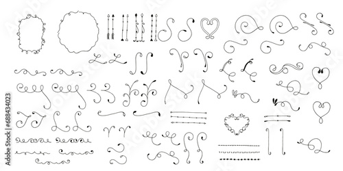 hand drawn Decorative Elements. Set of doodle design elements. Arrows, wreath, floral elements. vector illustration