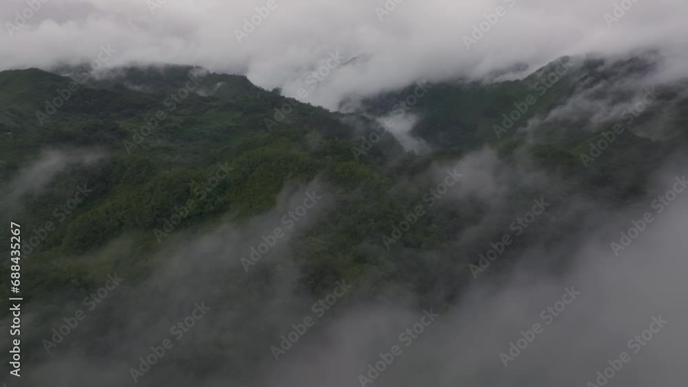 Wide view of Cahabon river at Guatemala jungle during a moody day, aerial Wide view of Cahabon river at Guatemala jungle during a moody day, aerial