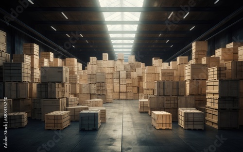 Many crates in large indoor warehouse © piai