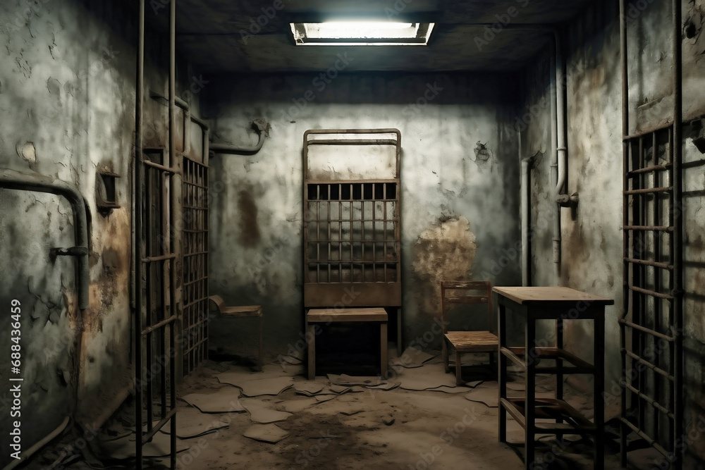 Solitary prison cell. The concept of prison and punishment for crime. Torture solitary confinement. Solitary prison cell. The concept of prison and punishment for crime. Torture solitary confinement.
