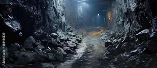 Underground tunnel in Zabrze, Upper Silesia, employing longwall mining method.