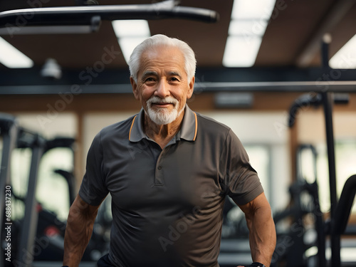 Old healthy man at gym