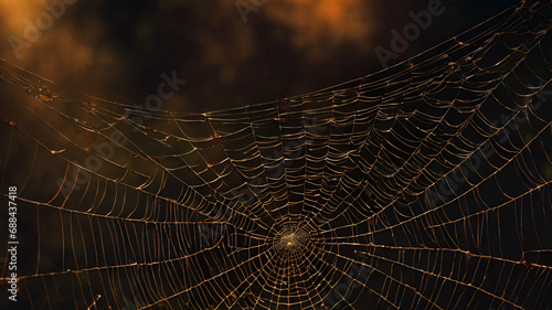 spider web with dew drops,Raster illustration of gloomy dark sky with a huge cobweb trap wild jungle tropical animals spiders tarantulas horor screamer fear phobia eeriness concept 3d artwork
 photo