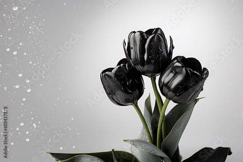 Black tulip flowers on white abstract background use for Nation Tulip Day photo