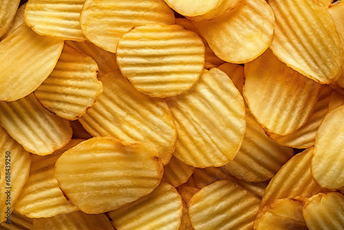 top view ridged potato chips close up