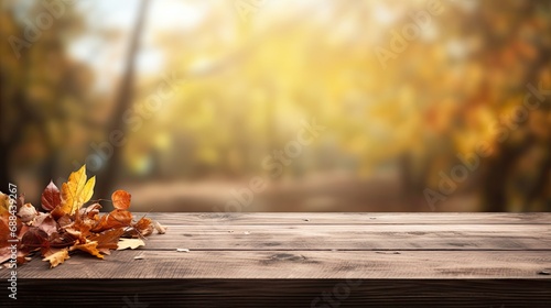 Empty Wooden Table With Autumn Background