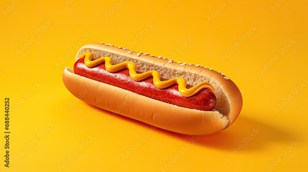 3d hotdog on yellow background 3d hotdog on yellow background