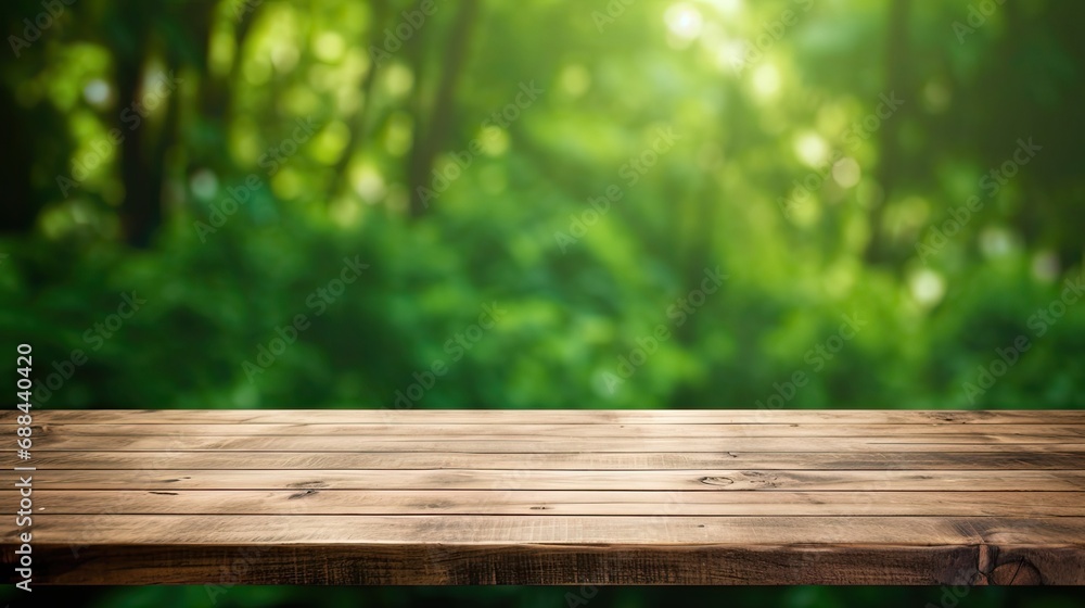 Naklejka premium Empty Wooden Table With Green Background