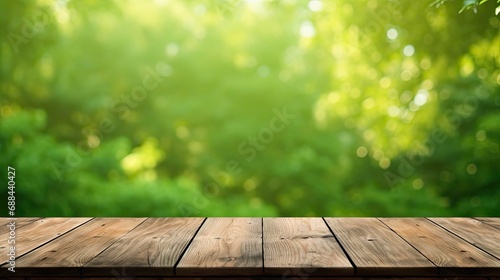 Empty Wooden Table With Green Background