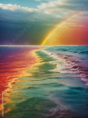 The surface of the sea illuminated in rainbow colors © Noi