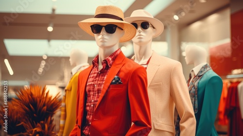 Fashionable clothes on a mannequin in a clothing store. Modern fashion. Clothes sale.