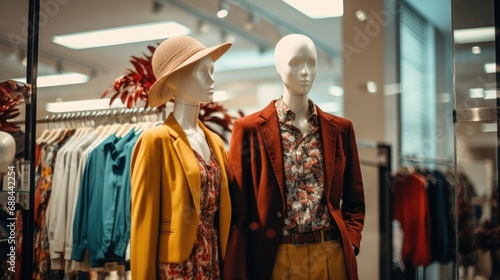 Fashionable clothes on a mannequin in a clothing store. Modern fashion. Clothes sale.