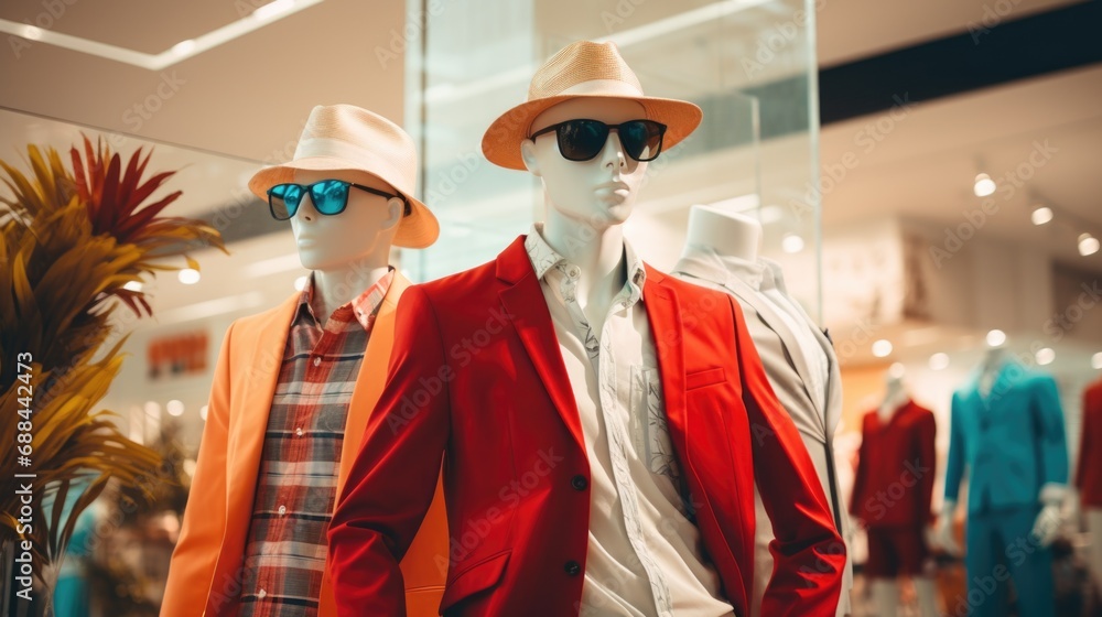 Fashionable clothes on a mannequin in a clothing store. Modern fashion. Clothes sale. Fashionable clothes on a mannequin in a clothing store. Modern fashion. Clothes sale.