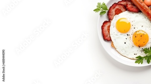 Fried Eggs And Sausage in a plate White Background