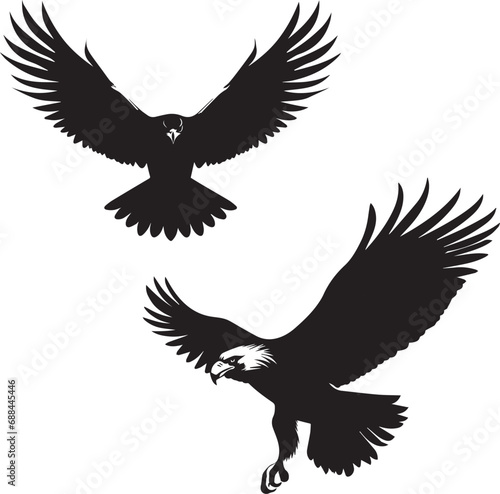 Two Eagle black silhouette isolated on white background