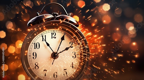 A close-up of a clock striking midnight, capturing the anticipation and excitement of the New Year's countdown