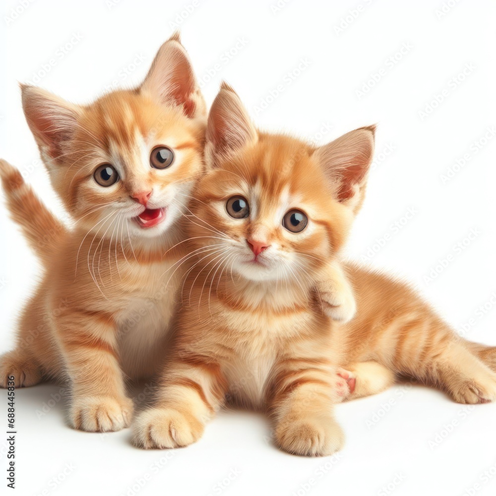 cute orange kitten friends on white background generative ai