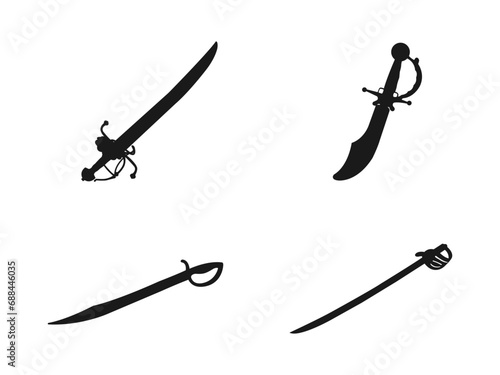 sword silhouette icon. vector saber sign, symbol for web and mobile. flat style silhouette element illustration. pirate sword vector icon for web design isolated on white background.