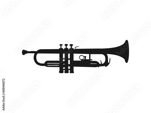 Trumpet silhouette style icon design. Vector illustration. Music sound melody song musical art and composition theme. trumpet silhouette vector icon for web design isolated on white background. photo