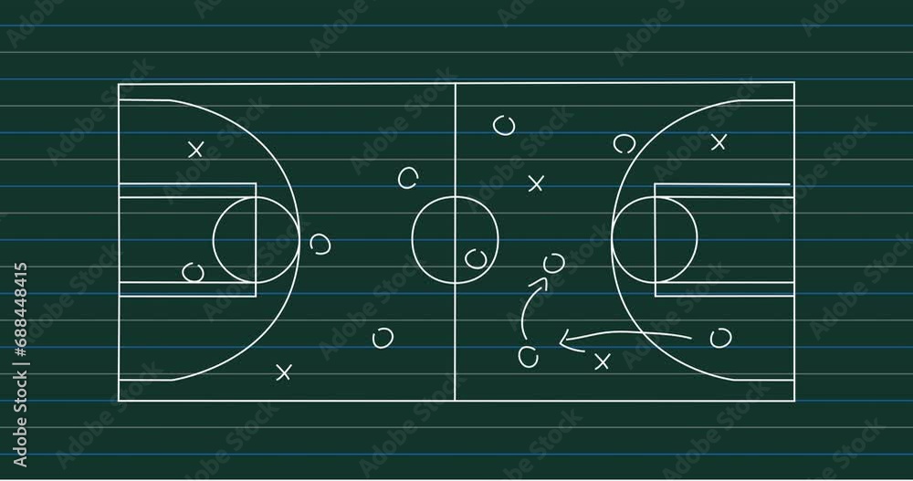 Animation of game plan on green background with lines Animation of game plan on green background with lines