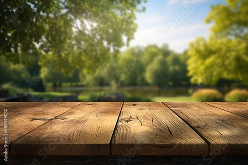 background park Table Wooden wood nature empty tree summer garden landscape green board forest rustic outdoors water picnic day selective focus sunny photo