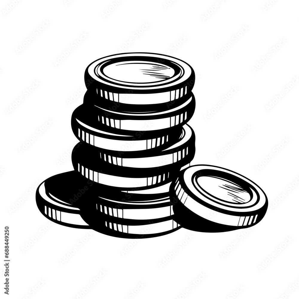 Coin Pile Logo Monochrome Design Style - obrazy, fototapety, plakaty 
