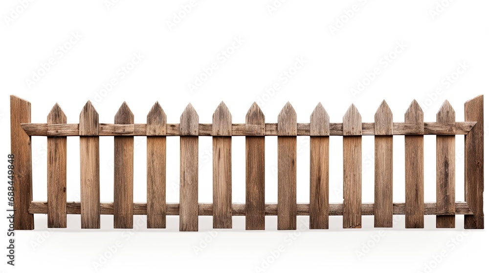 Old Wooden Fence White background front view Old Wooden Fence White background front view