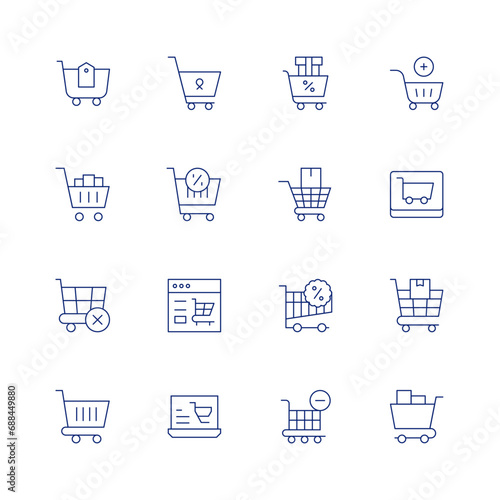 Shopping cart line icon set on transparent background with editable stroke. Containing purchase, sales, discount, ecommerce, online shopping, black friday, empty cart, add to cart, shopping cart.
