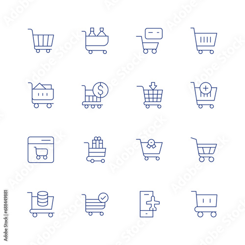 Shopping cart line icon set on transparent background with editable stroke. Containing trolley, sale, cart, shopping, add to cart, shopping cart, online shopping.
