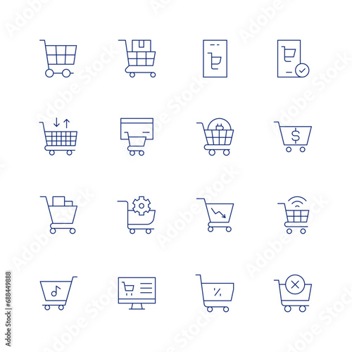 Shopping cart line icon set on transparent background with editable stroke. Containing delivery box, ecommerce, online shopping, shopping cart, shopping, delete item.