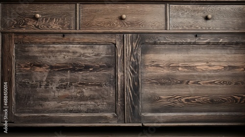 rustic woodgrain: showcase the detailed grain and texture of aged, weathered wood on a antique piece of furniture, 16:9