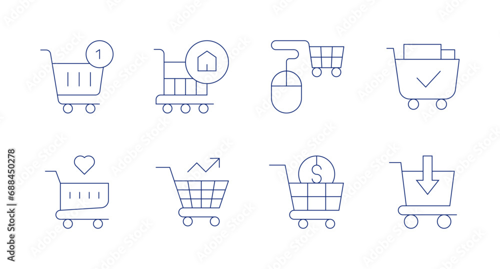 Shopping cart icons. Editable stroke. Containing sale, ecommerce, online shopping, shopping cart, shopaholic.