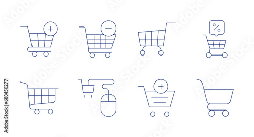 Shopping cart icons. Editable stroke. Containing remove, online shopping, shopping cart, add to cart.