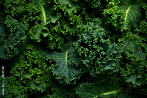 Fresh healthy kale leaves texture background, Organic natural vegetable, closeup view, generative ai