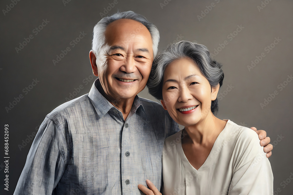 笑顔で寄り添うシニア夫婦 笑顔で寄り添うシニア夫婦