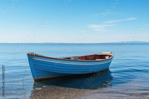 Photo of a boat on water light black and sky-blue