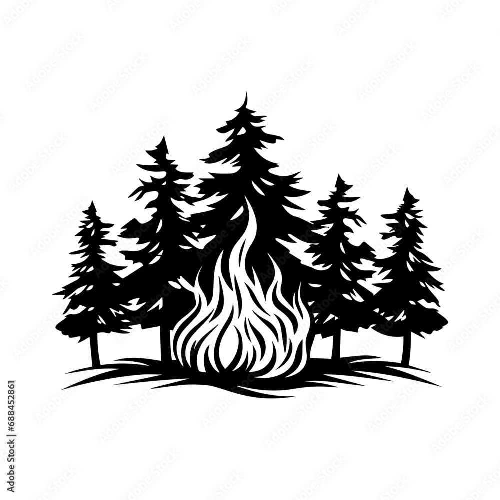Forest Fire Logo Monochrome Design Style