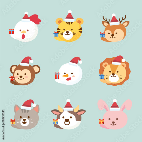 Christmas animal and pet santa design elements collection. Vector Illustration