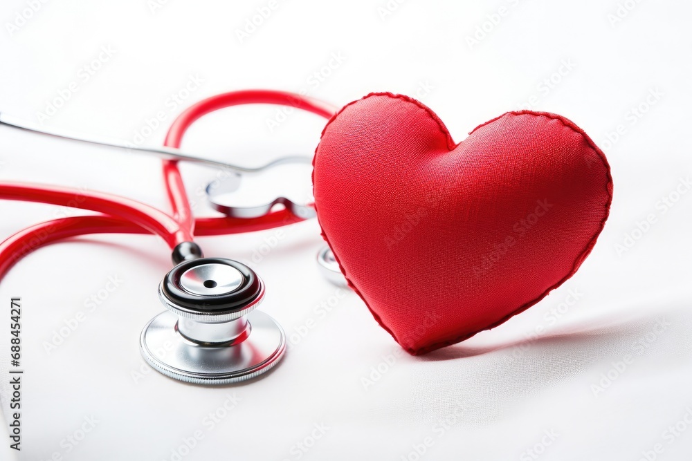 Stethoscope and red heart symbol on white background. Healthcare and medicine. Stethoscope and red heart symbol on white background. Healthcare and medicine.