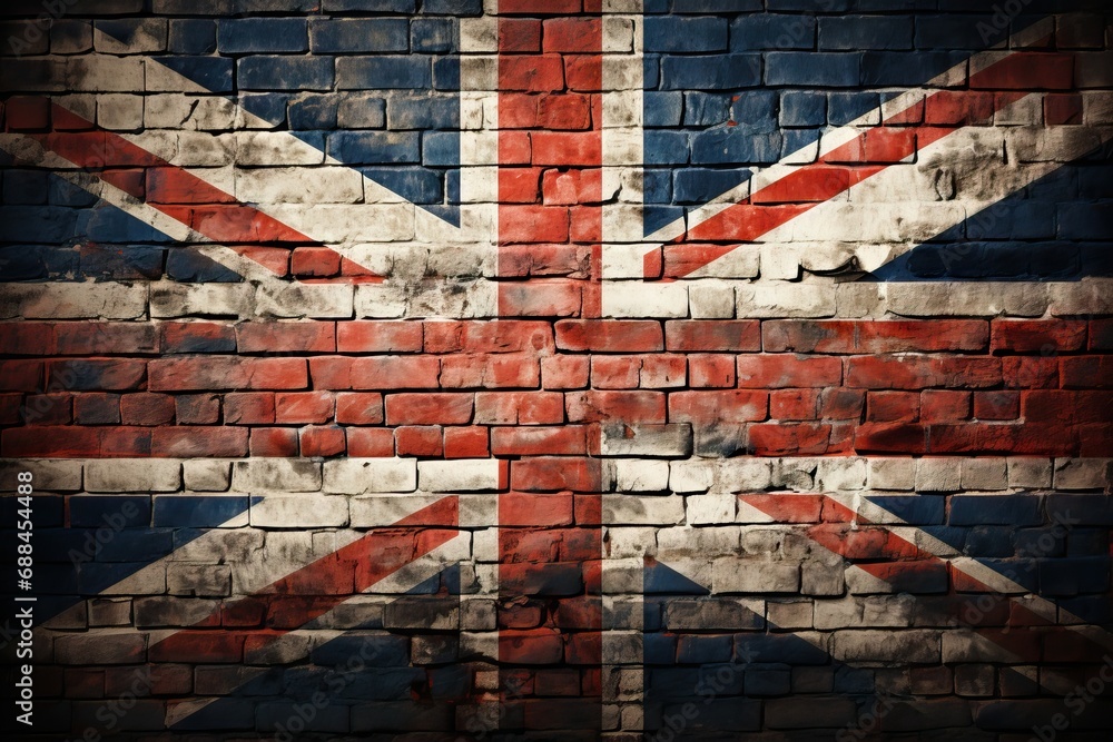 wall brick old flag Kingdom United texture grunge british abstract architecture background banner britain building close closeup colours country damaged drawing england - obrazy, fototapety, plakaty 