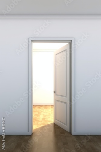 Open door in room on white ground, in the style of flickering light