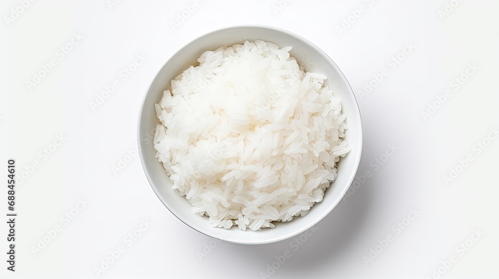 Steamed Rice is on the plate White Background Steamed Rice is on the plate White Background