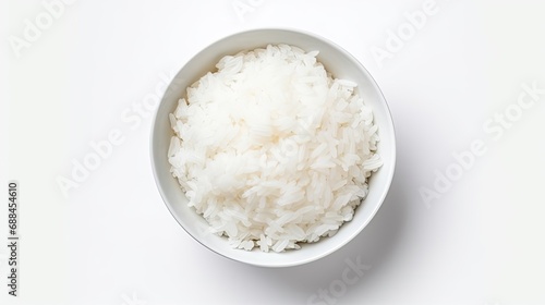 Steamed Rice is on the plate White Background
