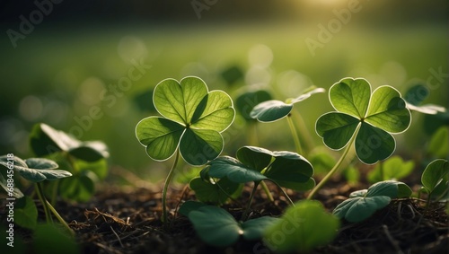 Leaves of clover in the ground. AI generated