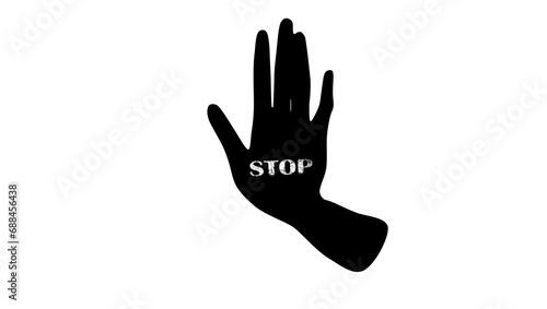 hand with the inscription stop, black isolated silhouette