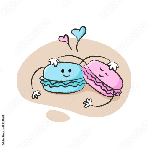 Cute characters of macaroon with heart for Valentine's day and more. Best for postcard, stickers and more designs