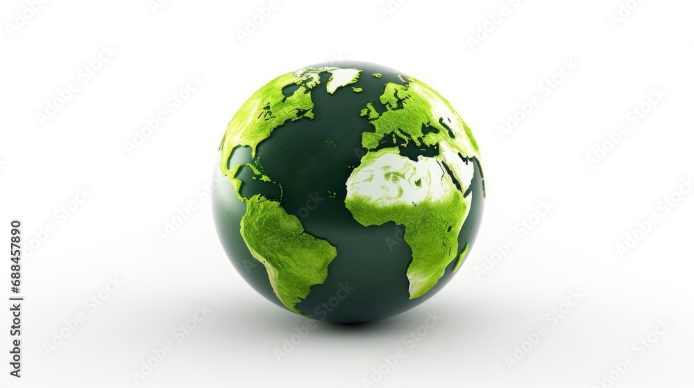 3D Green Earth Isolated on White Background. Celebrating World Earth Day and Environmental Protection. 3D Green Earth Isolated on White Background. Celebrating World Earth Day and Environmental Protection.