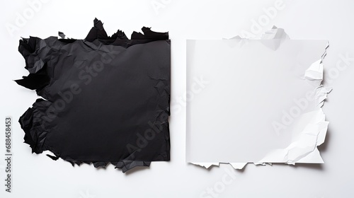 two pieces of torn black paper for using as text box white photo