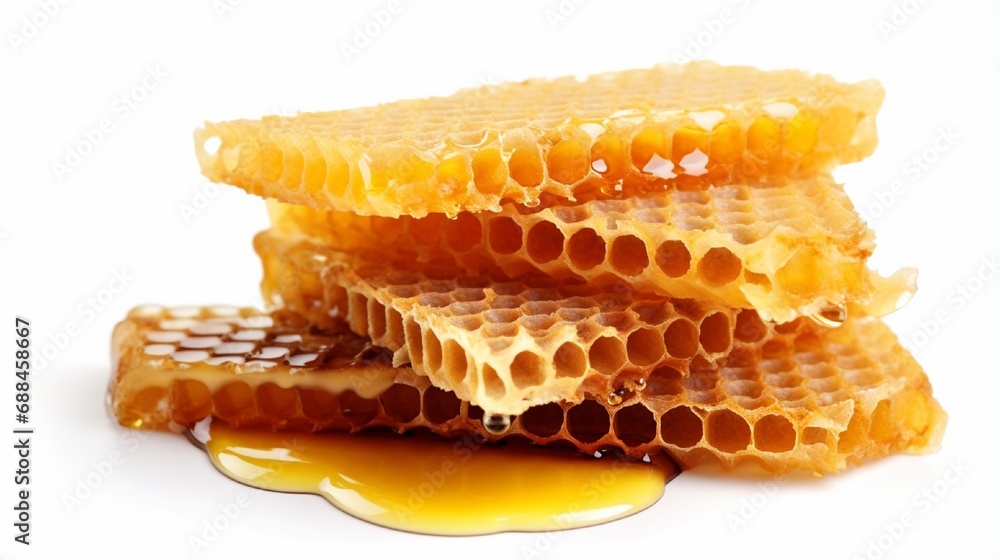 sweet honeycombs with honey, isolated on white - obrazy, fototapety, plakaty 