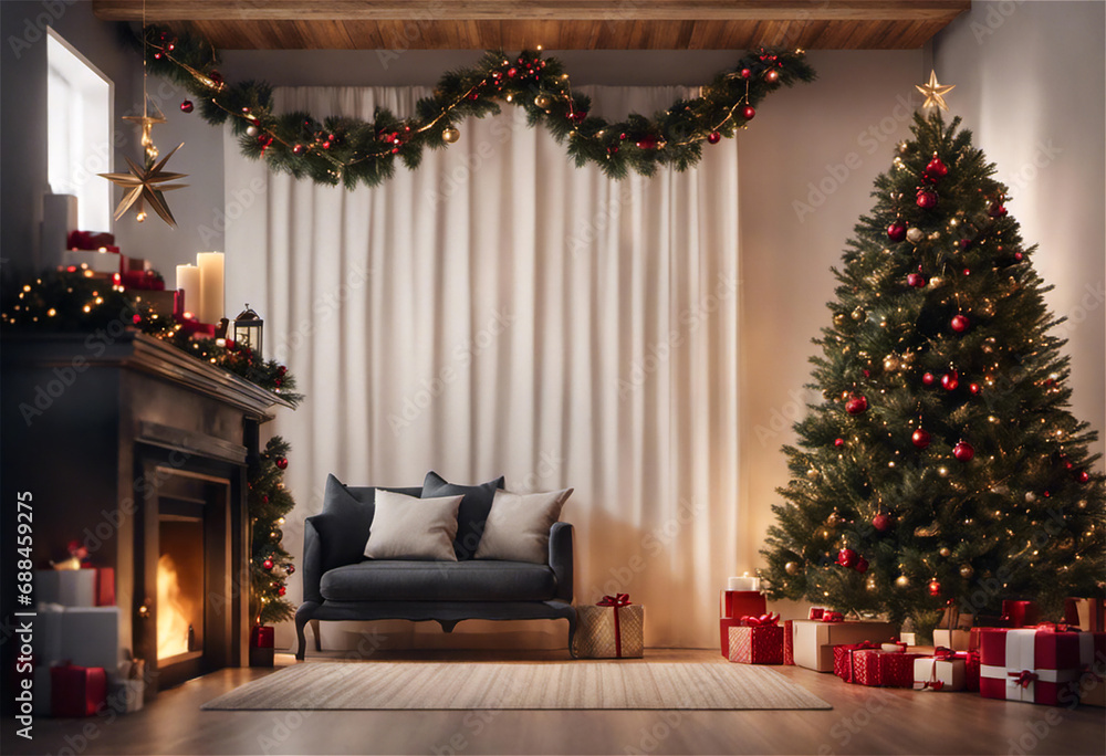 Fototapeta premium AI illustration of a festive scene of Christmas candles and decorations